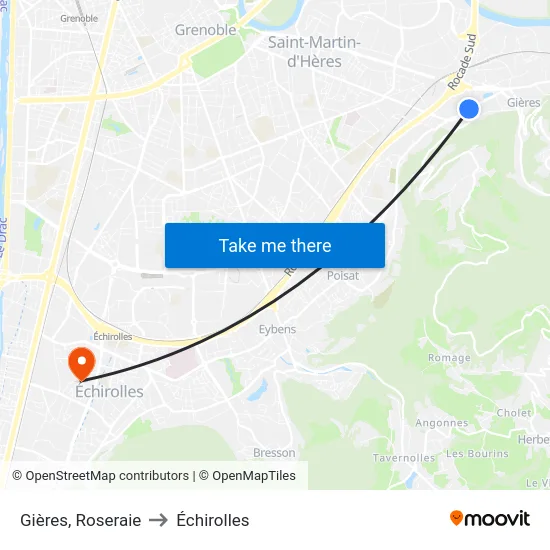 Gières, Roseraie to Échirolles map