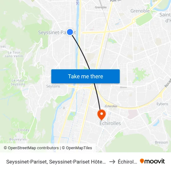 Seyssinet-Pariset, Seyssinet-Pariset Hôtel De Ville to Échirolles map