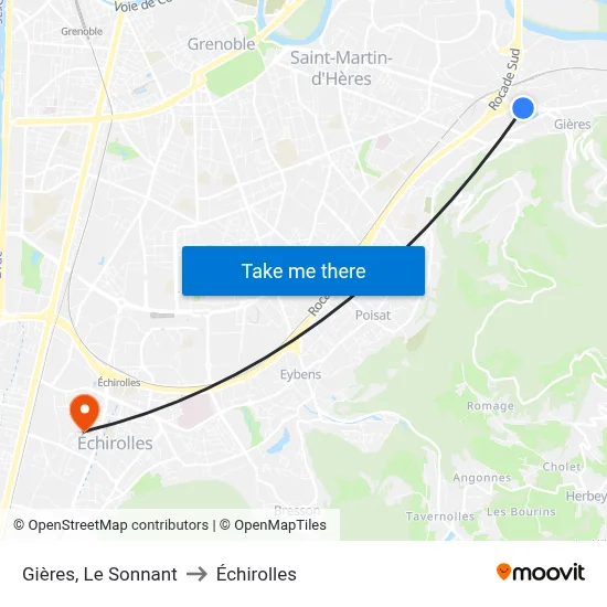 Gières, Le Sonnant to Échirolles map