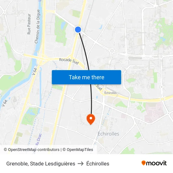 Grenoble, Stade Lesdiguières to Échirolles map