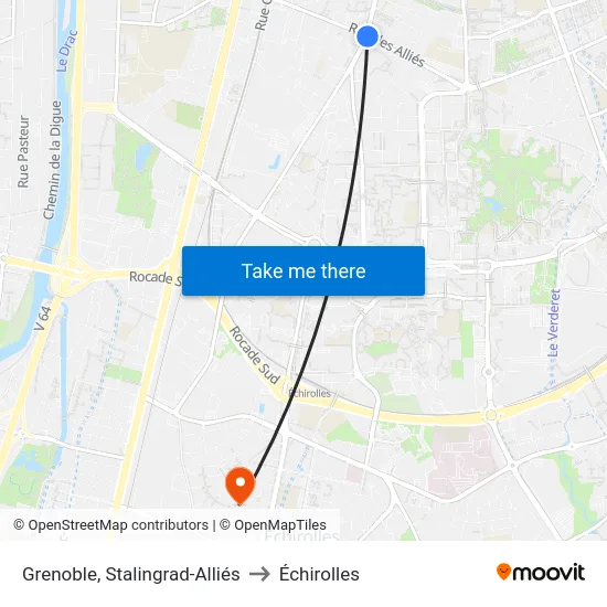 Grenoble, Stalingrad-Alliés to Échirolles map