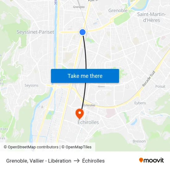 Grenoble, Vallier - Libération to Échirolles map
