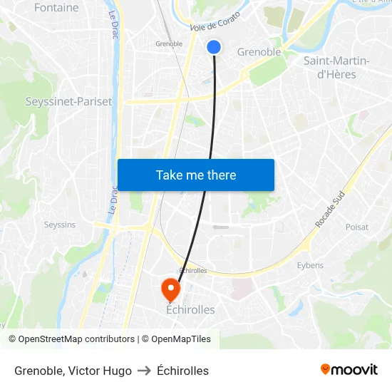 Grenoble, Victor Hugo to Échirolles map
