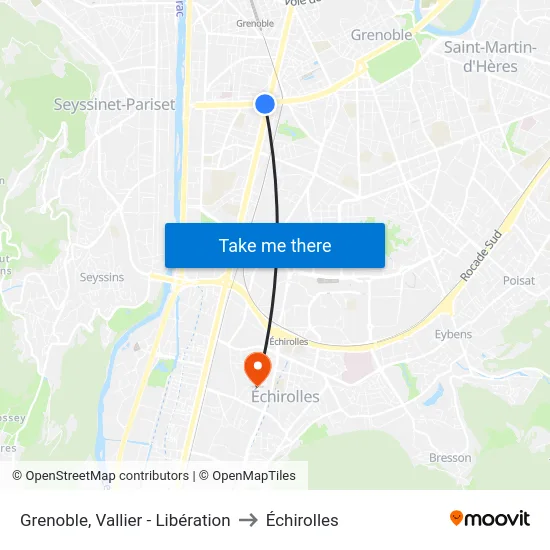 Grenoble, Vallier - Libération to Échirolles map
