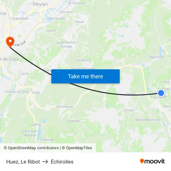 Huez, Le Ribot to Échirolles map