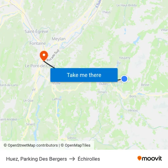 Huez, Parking Des Bergers to Échirolles map