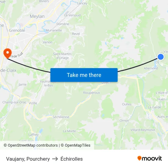 Vaujany, Pourchery to Échirolles map
