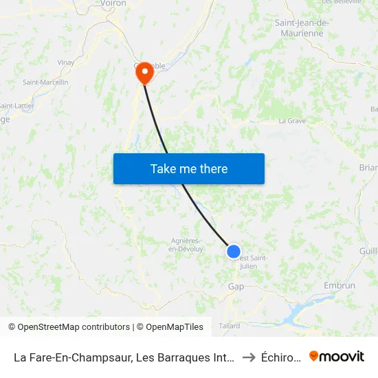 La Fare-En-Champsaur, Les Barraques Intermarche to Échirolles map