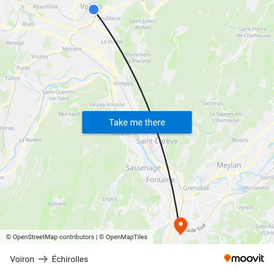 Voiron to Échirolles map