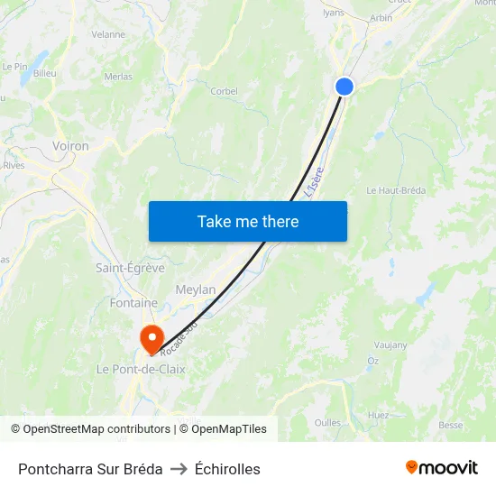 Pontcharra Sur Bréda to Échirolles map