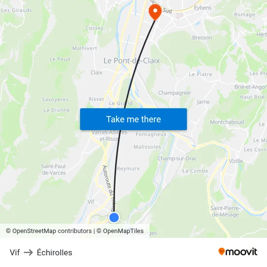 Vif to Échirolles map