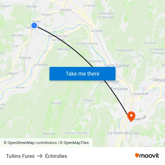 Tullins Fures to Échirolles map