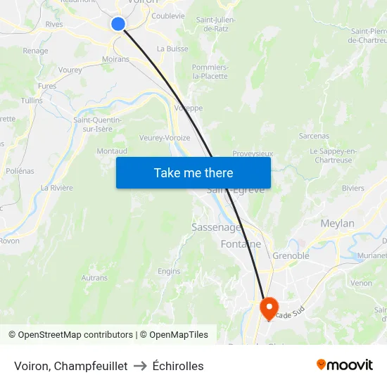 Voiron, Champfeuillet to Échirolles map