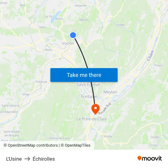 L'Usine to Échirolles map