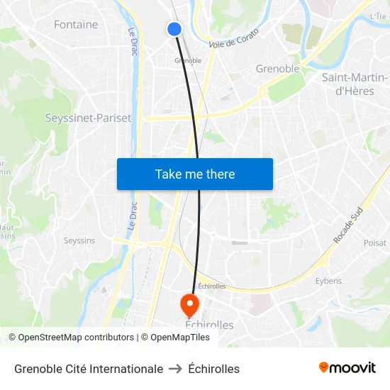 Grenoble Cité Internationale to Échirolles map