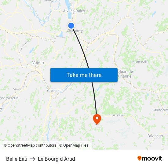 Belle Eau to Le Bourg d Arud map