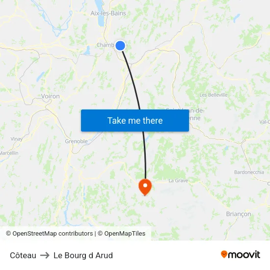 Côteau to Le Bourg d Arud map