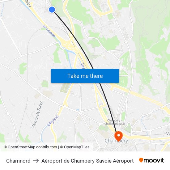 Chamnord to Aéroport de Chambéry-Savoie Aéroport map