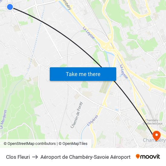 Clos Fleuri to Aéroport de Chambéry-Savoie Aéroport map