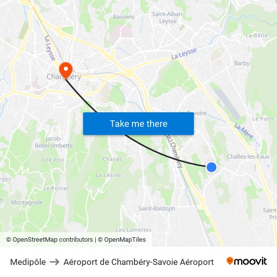 Medipôle to Aéroport de Chambéry-Savoie Aéroport map