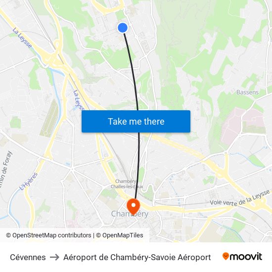 Cévennes to Aéroport de Chambéry-Savoie Aéroport map