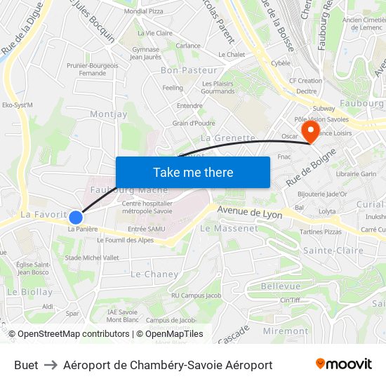 Buet to Aéroport de Chambéry-Savoie Aéroport map