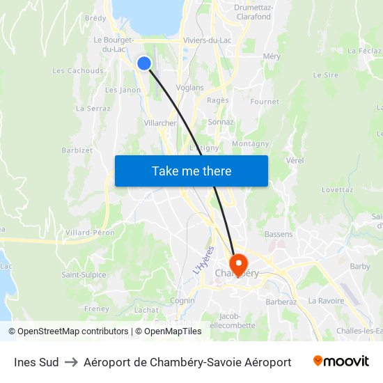 Ines Sud to Aéroport de Chambéry-Savoie Aéroport map