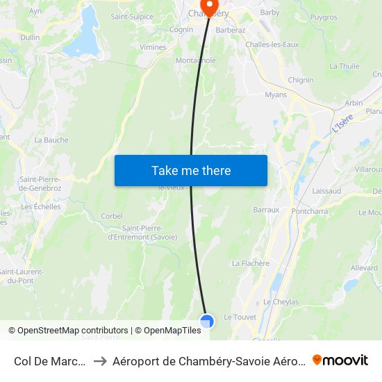 Col De Marcieu to Aéroport de Chambéry-Savoie Aéroport map