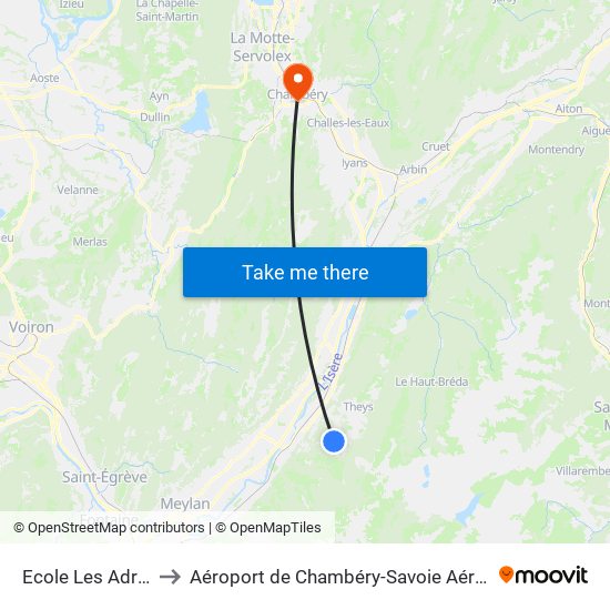 Ecole Les Adrets to Aéroport de Chambéry-Savoie Aéroport map
