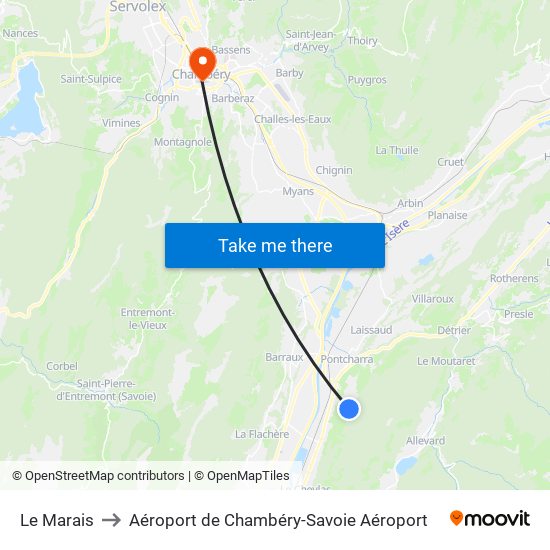 Le Marais to Aéroport de Chambéry-Savoie Aéroport map