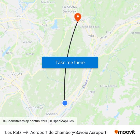 Les Ratz to Aéroport de Chambéry-Savoie Aéroport map