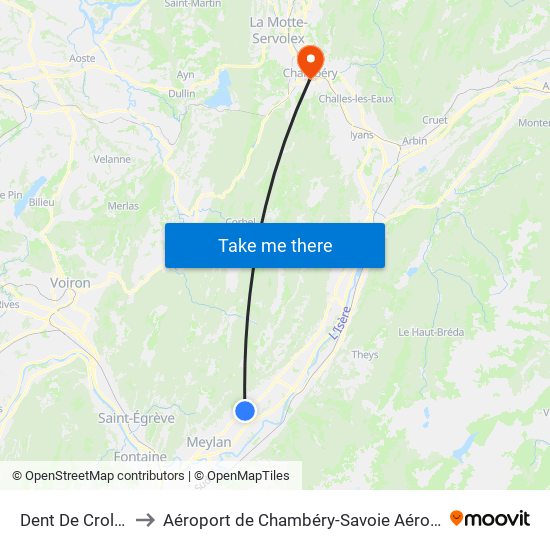 Dent De Crolles to Aéroport de Chambéry-Savoie Aéroport map