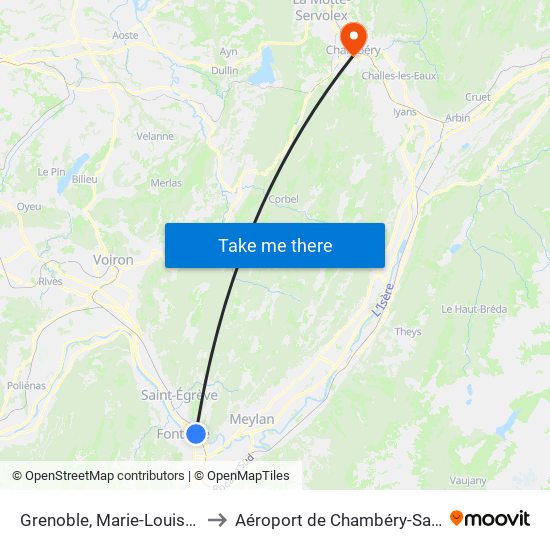 Grenoble, Marie-Louise Paris - Cea to Aéroport de Chambéry-Savoie Aéroport map