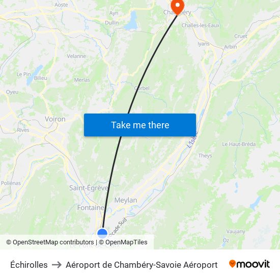 Échirolles to Aéroport de Chambéry-Savoie Aéroport map
