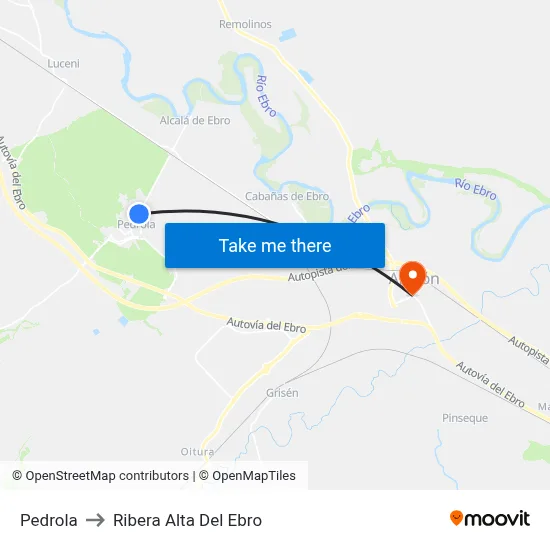 Pedrola to Ribera Alta Del Ebro map