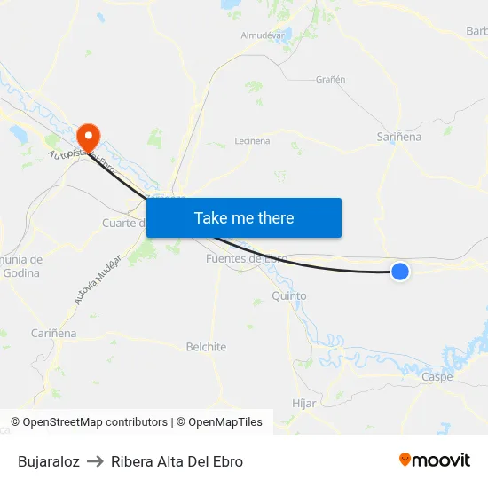 Bujaraloz to Ribera Alta Del Ebro map