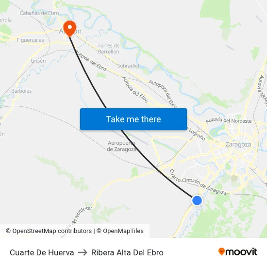 Cuarte De Huerva to Ribera Alta Del Ebro map