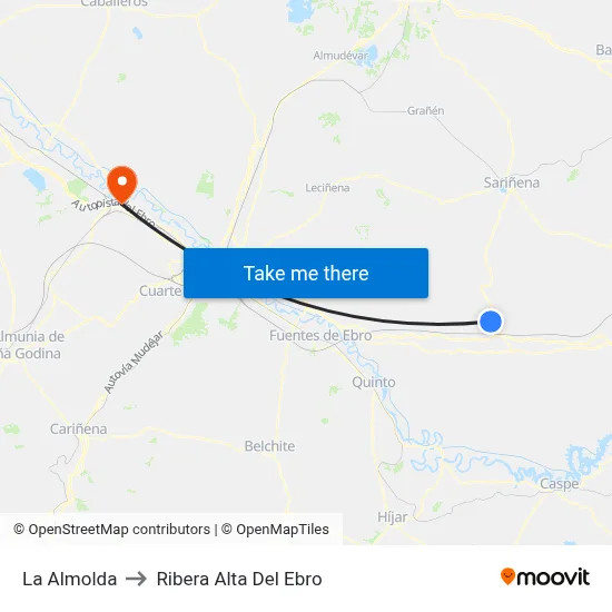 La Almolda to Ribera Alta Del Ebro map