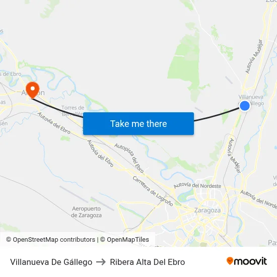 Villanueva De Gállego to Ribera Alta Del Ebro map