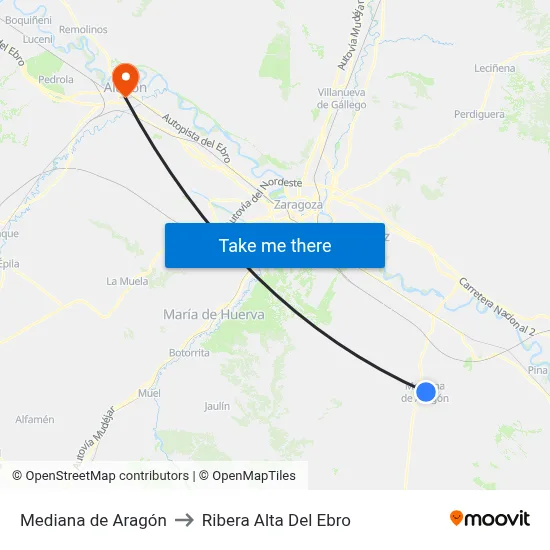 Mediana de Aragón to Ribera Alta Del Ebro map