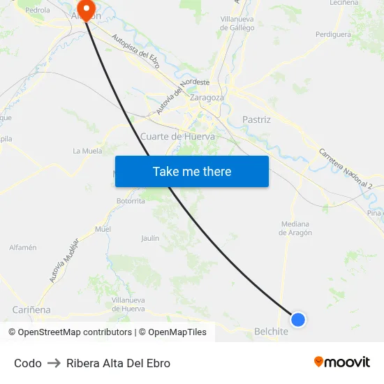 Codo to Ribera Alta Del Ebro map
