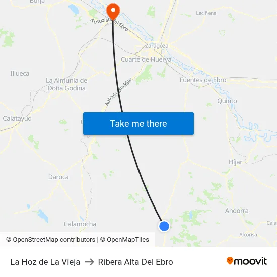 La Hoz de La Vieja to Ribera Alta Del Ebro map