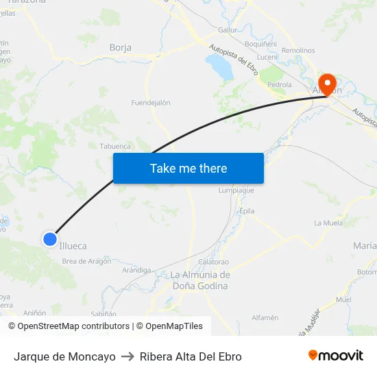 Jarque de Moncayo to Ribera Alta Del Ebro map