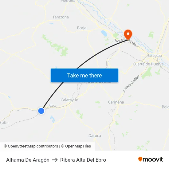 Alhama De Aragón to Ribera Alta Del Ebro map