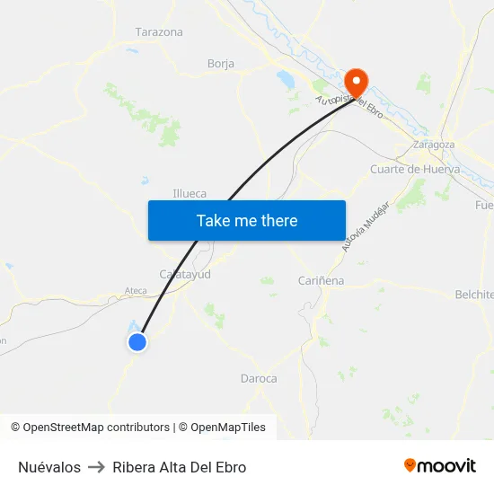 Nuévalos to Ribera Alta Del Ebro map