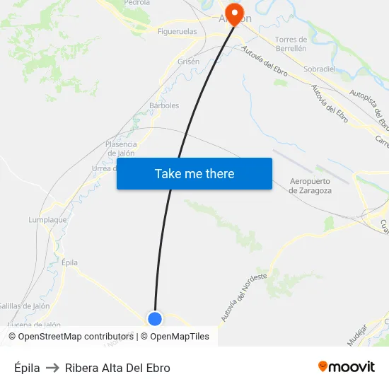 Épila to Ribera Alta Del Ebro map