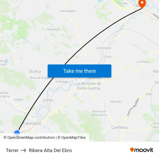 Terrer to Ribera Alta Del Ebro map