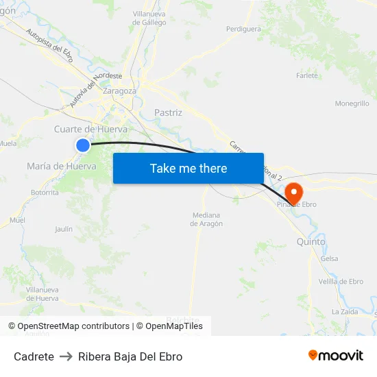 Cadrete to Ribera Baja Del Ebro map