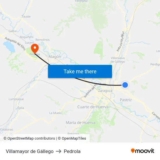 Villamayor de Gállego to Pedrola map