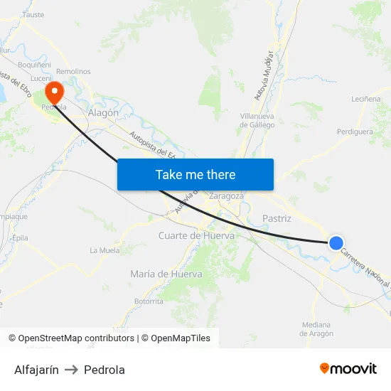 Alfajarín to Pedrola map